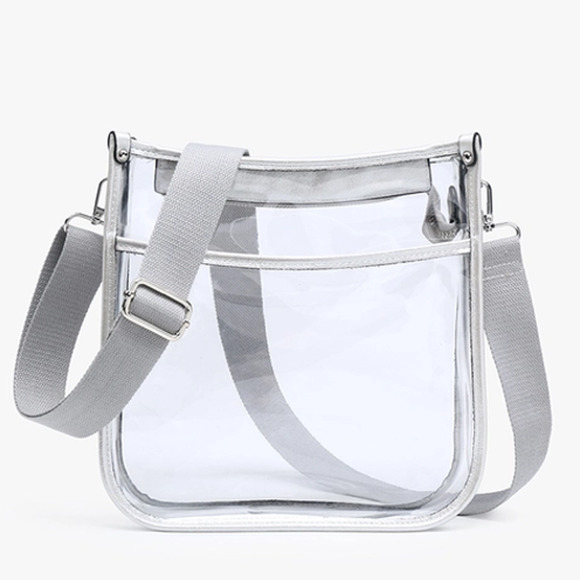 Posie Clear Crossbody with Vegan Leather Trim Silver - Picture 1 of 3